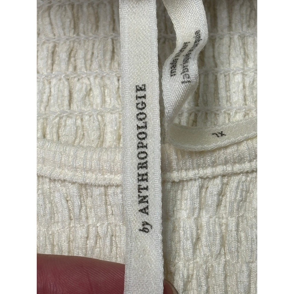 Anthropologie Ivory Smocked Puff Sleeve Blouse XL Cream Textured Top - Picture 2 of 8